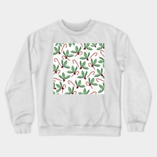 Green Holly Leaves Red Berries Candy Cane Paint Crewneck Sweatshirt